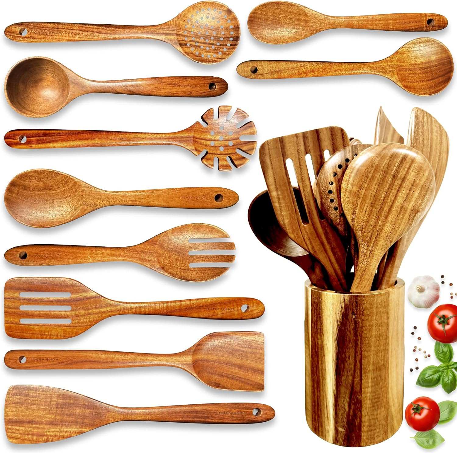 11PCS Teak Wooden Kitchen Utensil Set Cooking Spoons Non Scratch gallery