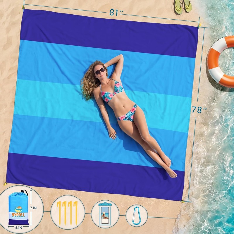 Beach Blanket Waterproof Sandproof Large,78''X81''/10'X9' Oversized Lightweight gallery