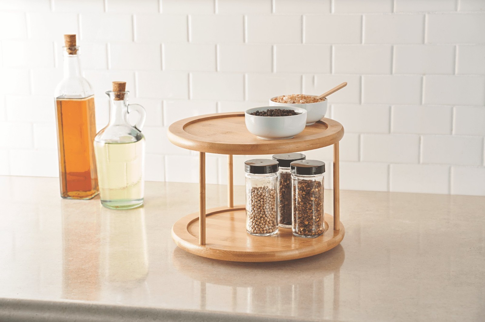 Better Homes & Gardens Kitchen Organizer Bamboo Turntable 2-Tier Spice Rack gallery