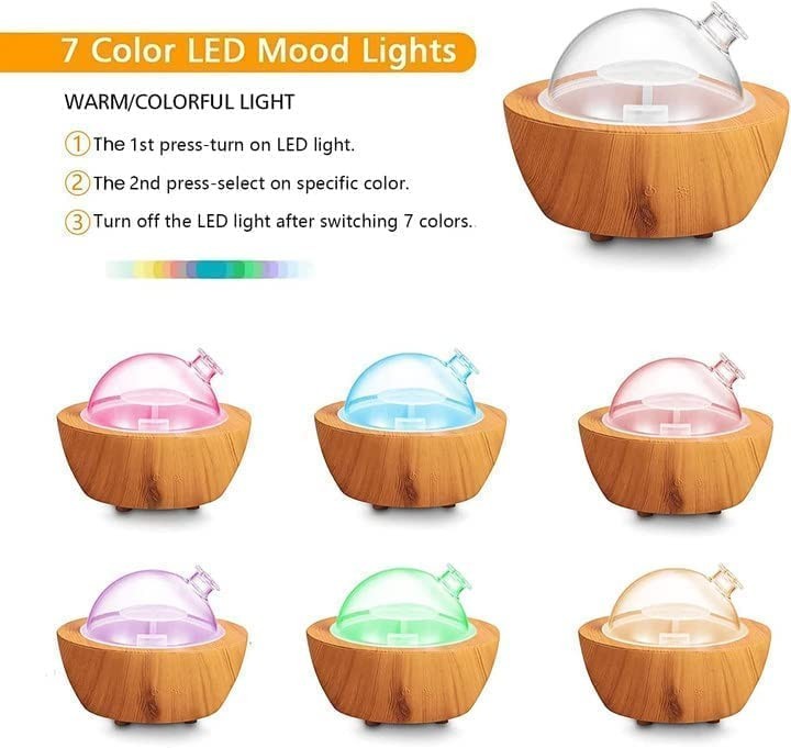 280ml Glass Essential Oil Diffuser - Wood Grain Aroma Humidifier with Auto Shut- gallery