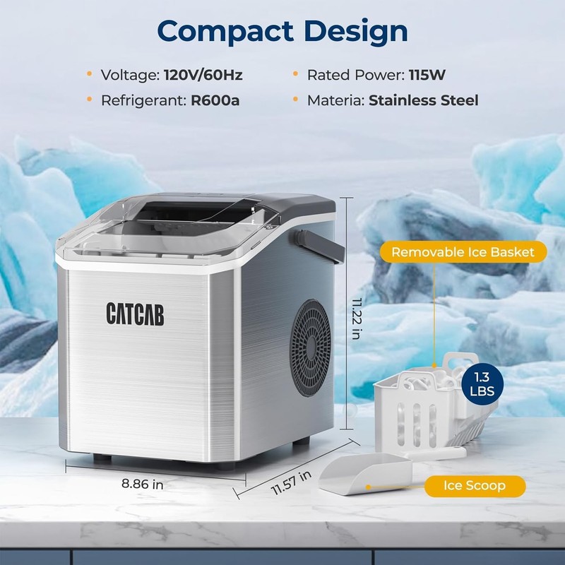Silver Countertop Ice Maker 26.5Lbs/24H 9 Cubes in 6 Mins gallery