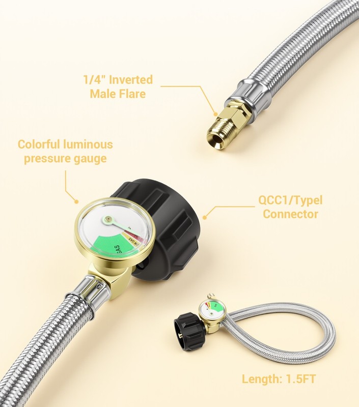QCC1 2 Stage Automatic Changeover Regulator, 2x1.5FT + 4FT Hose Kit for RVs-USA gallery