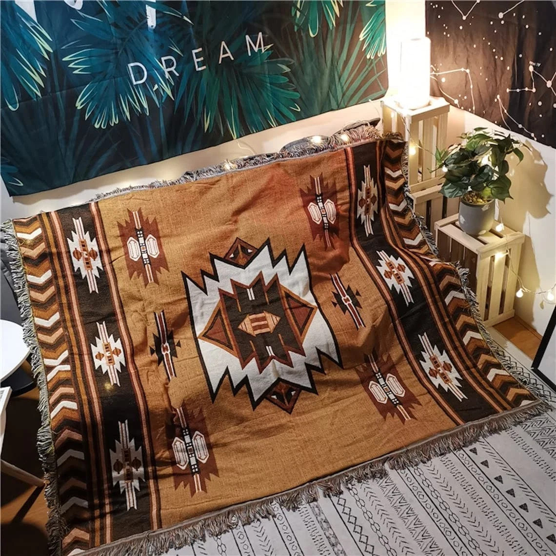 Aztec Throw Blanket Native American Blanket Southwestern Boho Decor Rev... gallery