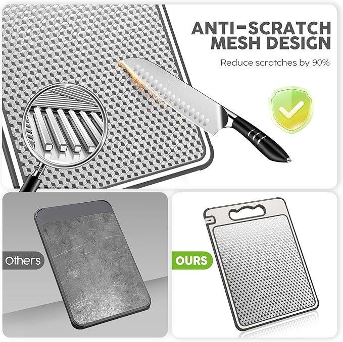 Stainless Steel Cutting Board Double-Sided Cutting Boards for Kitchen Camping US gallery