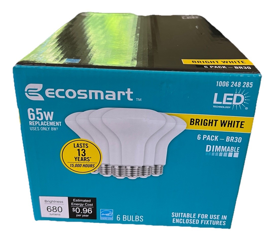 EcoSmart BR30 65W Equivalent Dimmable LED Light Bulbs Bright White (6-Pack) gallery