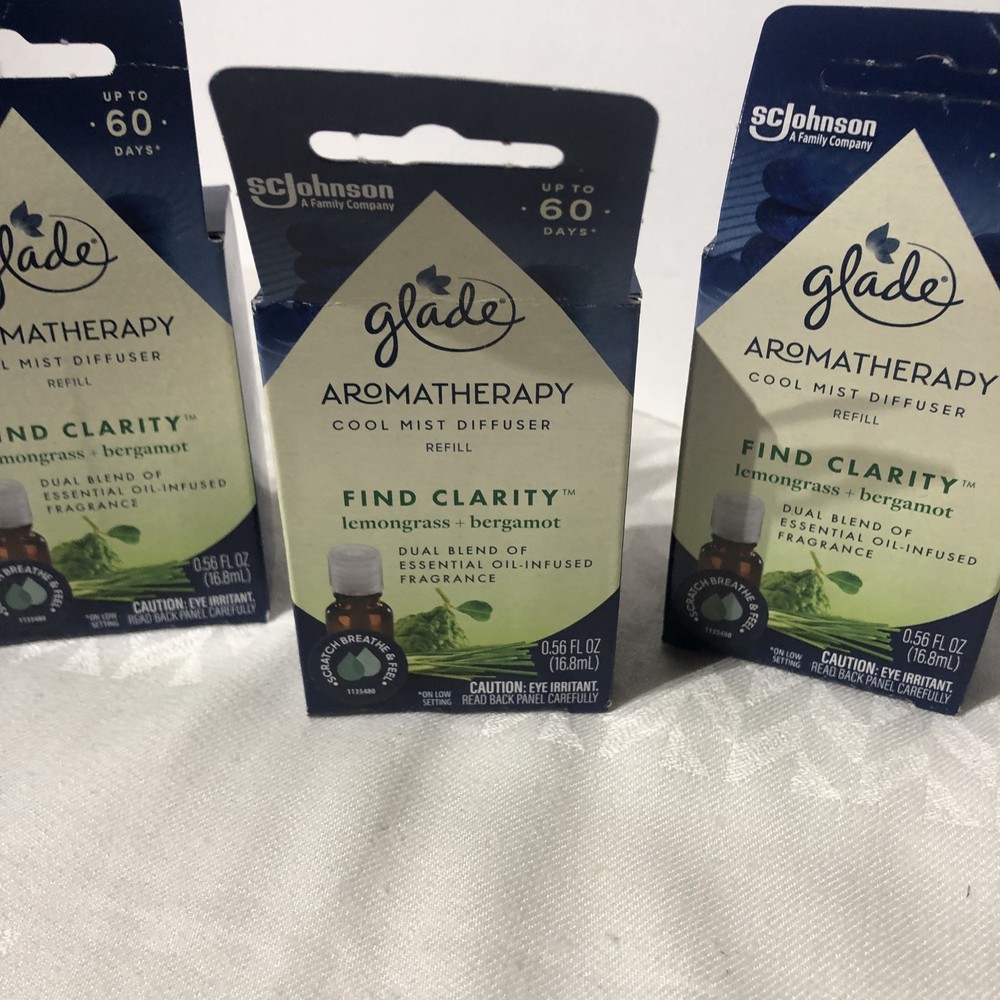 GLADE AROMATHERAPY Cool Mist Oil Diffuser Refill CLARITY Lemongrass Bergamot X 3
