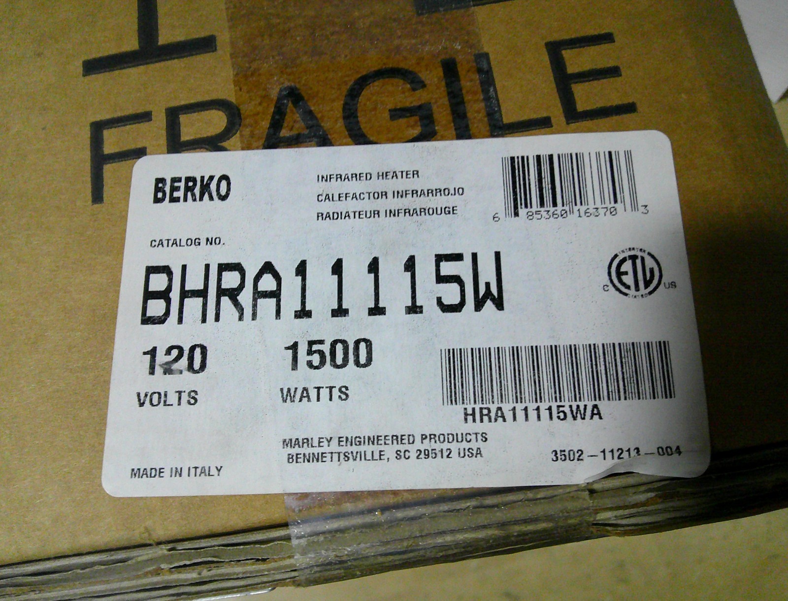 Berko BHRA11115W Plug-In Radiant Infrared Heater 5115 Btu/hr Capacity 120 V gallery