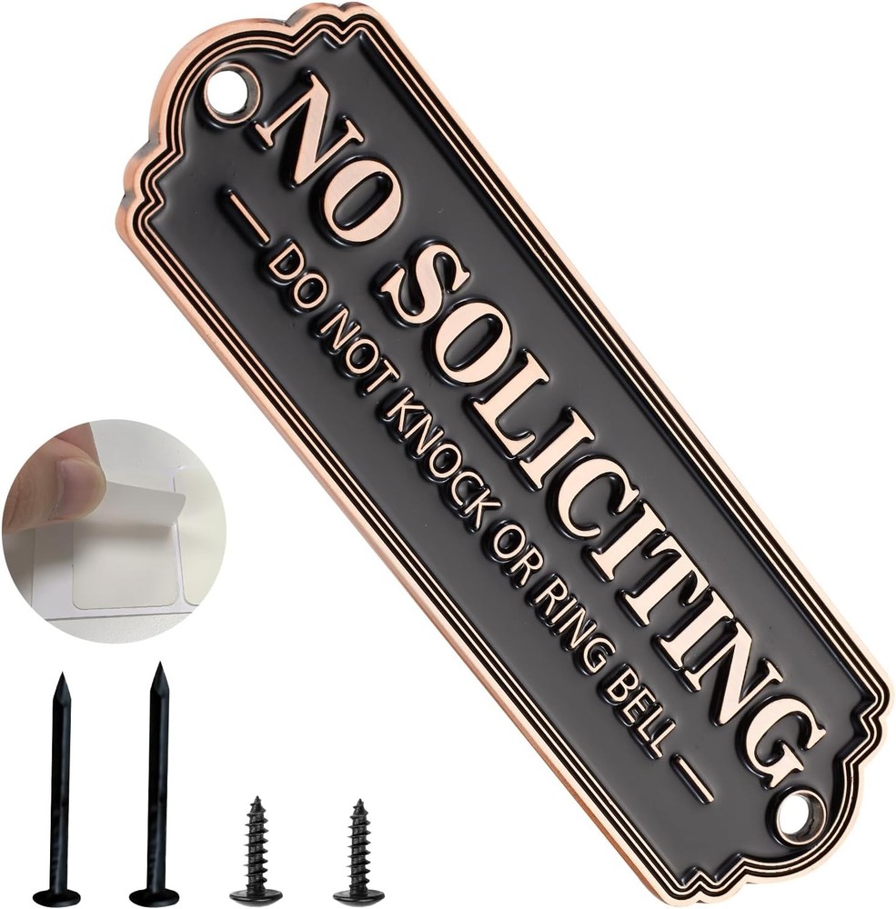 No Soliciting Sign for House - Solid Brass Wall Plaque Handmade Traditional Home