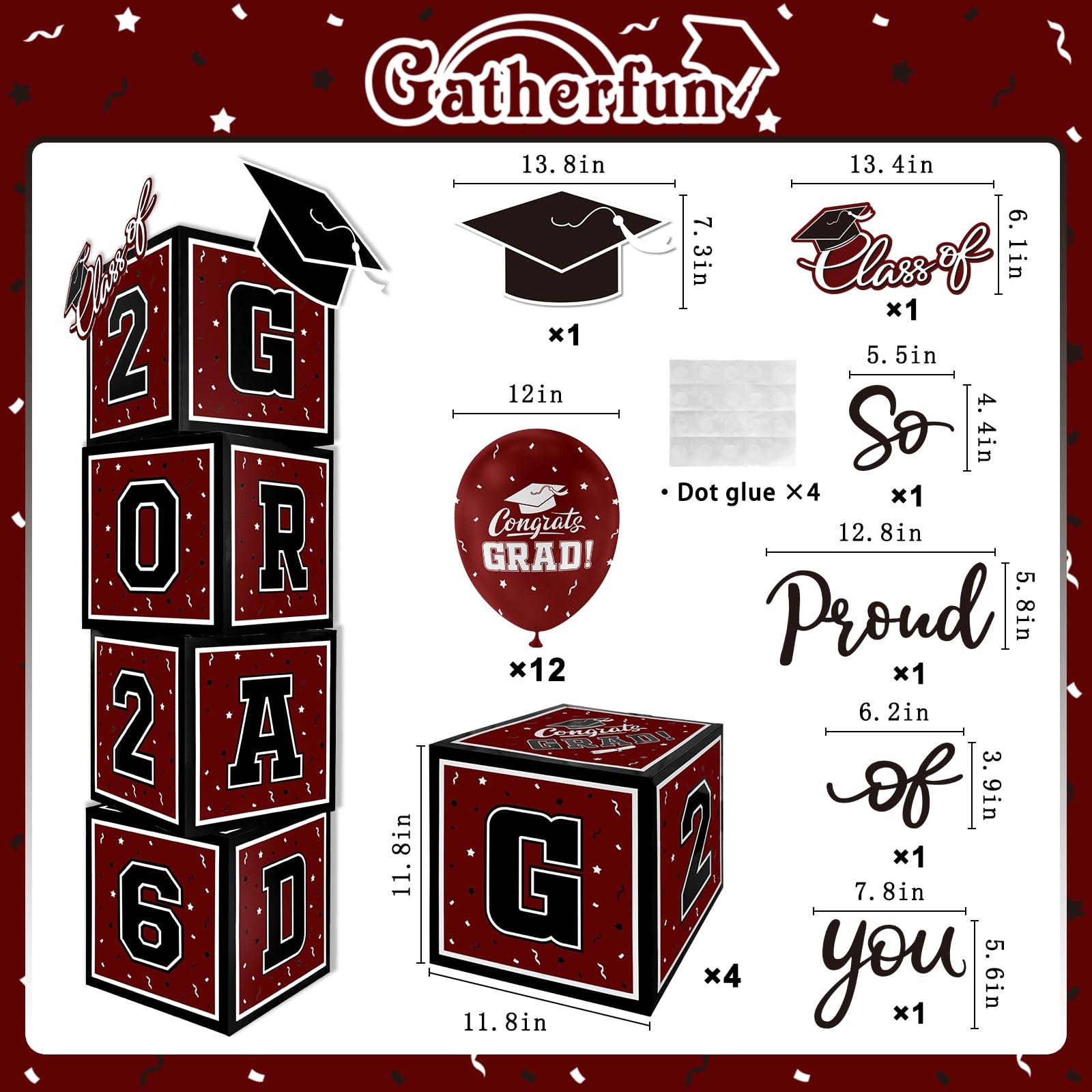 2026 Graduation Decoration Set - Class of 2025 Balloon Boxes in Maroon and Black gallery
