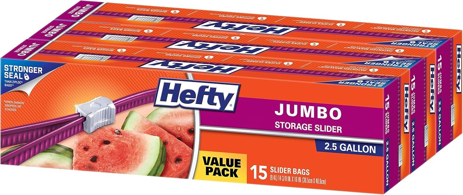 Hefty Slider Jumbo Storage Bags 2.5 Gallon Size 15 Count Pack 12 or 45 Total gallery