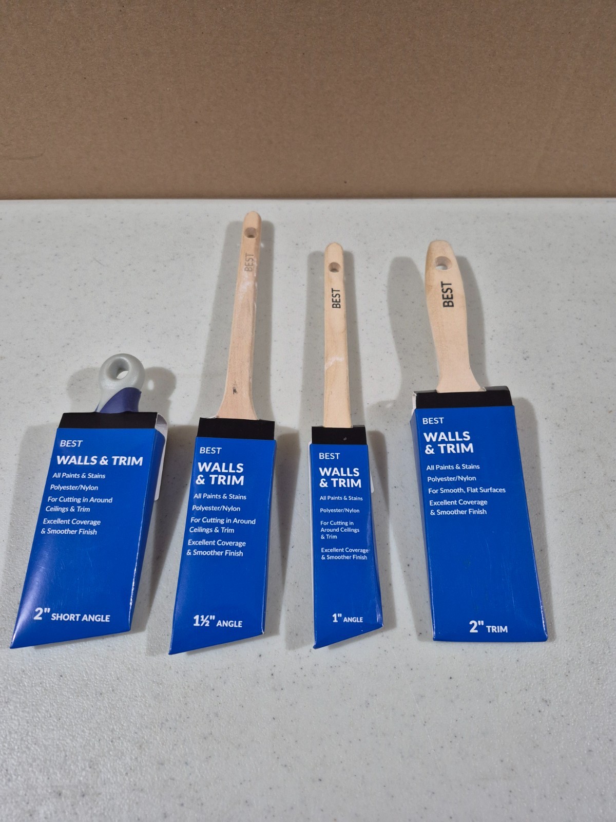4 pack BEST Polyester Nylon Walls & Trim Paint Brushes, 1" , 1-1/2" , 2" gallery