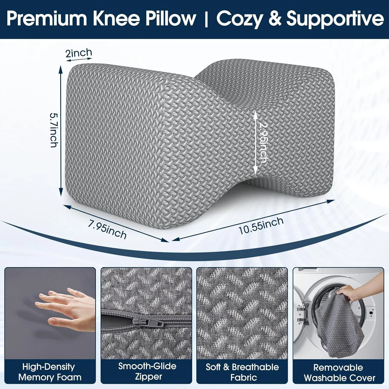 Knee Pillow for Side Sleepers Memory Foam Sciatica Pain Relief Leg Pillow, Remov gallery