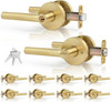 Brushed Gold Door Handles with Locks - 10 Pack, Keyed Alike for Home gallery