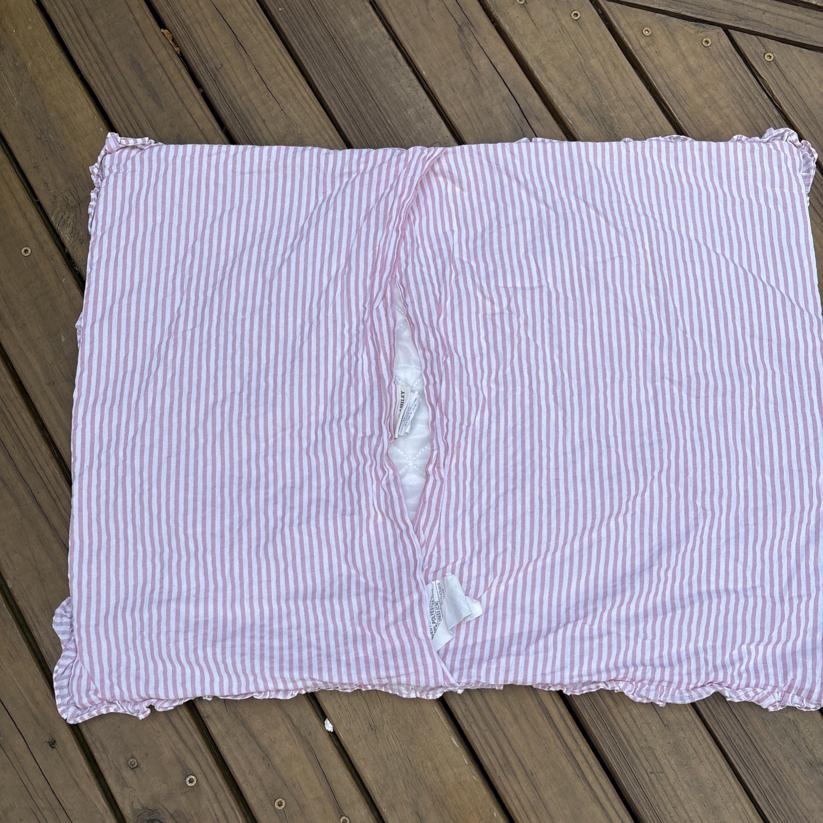 LAURA ASHLEY Standard Pillow Sham 1 PC Set Pink White Stripe Ruffled Cotton gallery