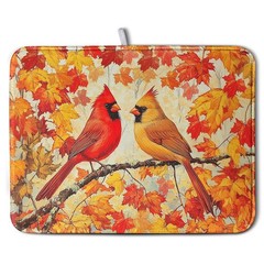 Kwlegh Fall Dish Drying Mat: Maple Leaf & Cardinal Bird Microfiber, 18×24″