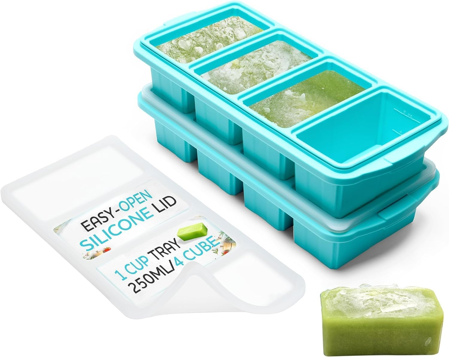 Silicone Freezer Tray with Lid - Soup Freezer Container Molds - Large Ice Cube T gallery