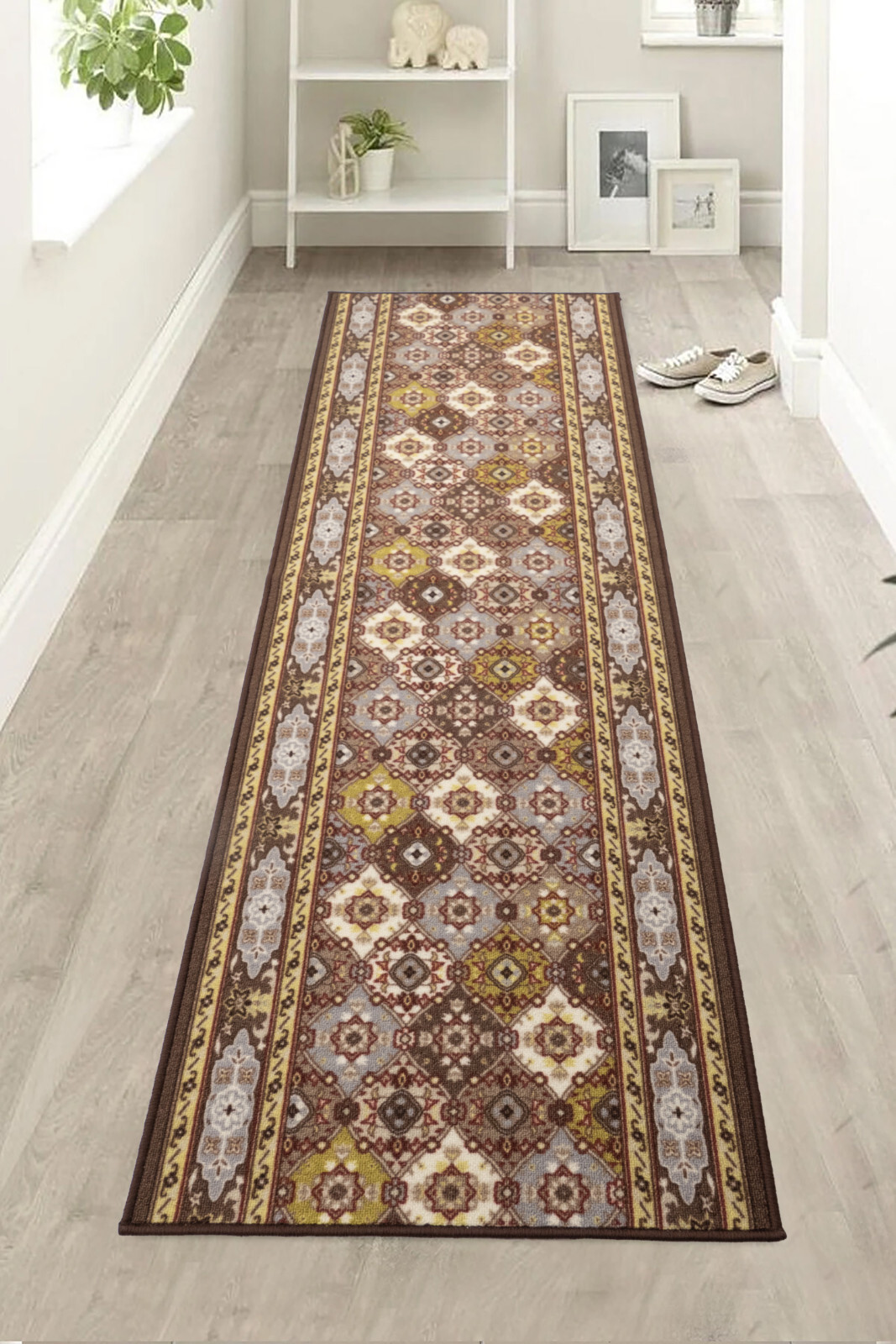Custom Size Bakhtiari Taupe Indoor Slip Resistant Runner Rug 26"/30"36" Wide gallery