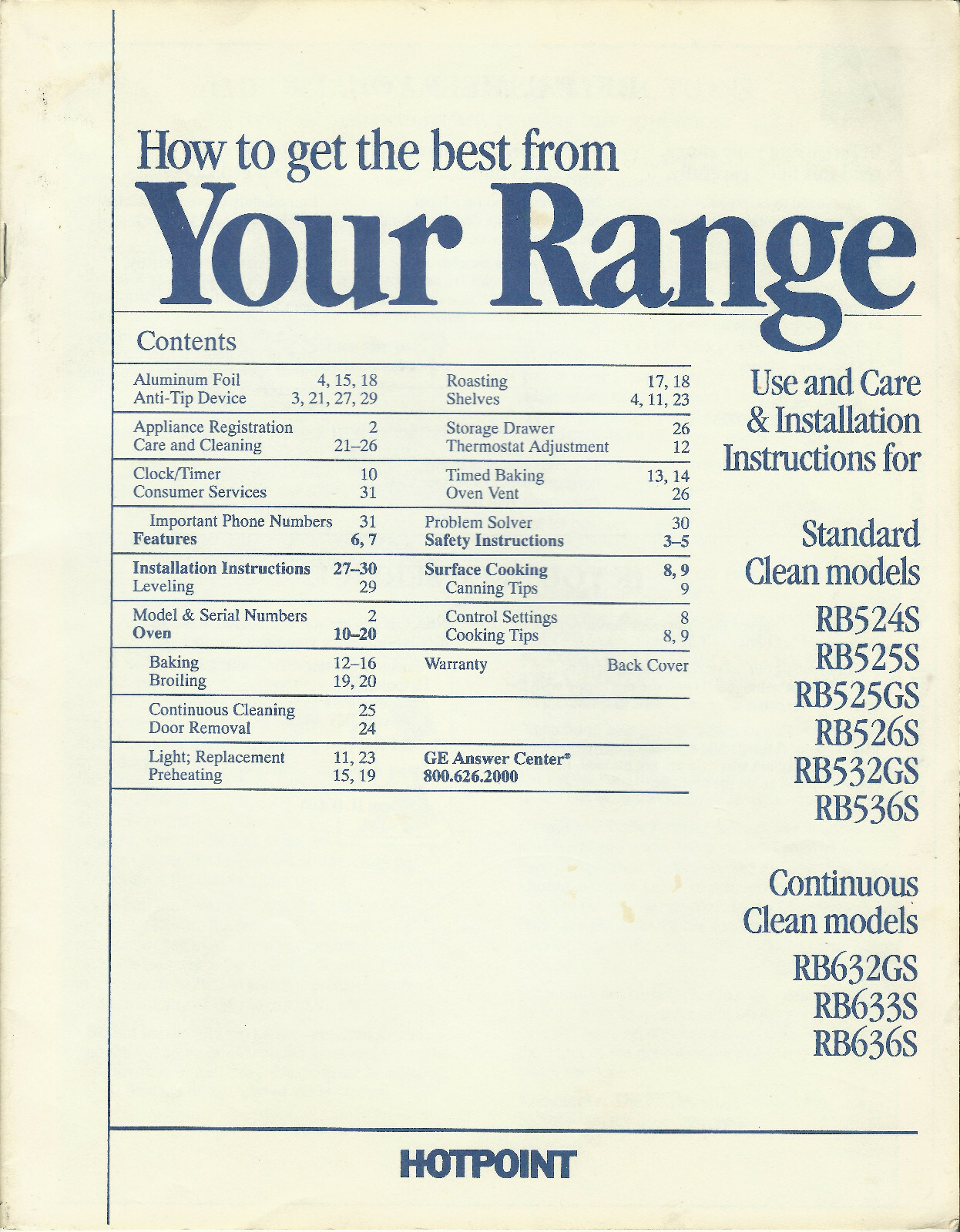 Hotpoint Your Range stove oven Use Care Instructions PRINTED Owners Manual 31 pg gallery