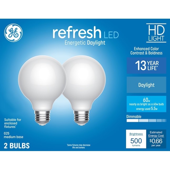 GE Refresh 60w Equiv 5.5w LED Bulbs G25 Globe Medium Base Daylight 2-Pack gallery