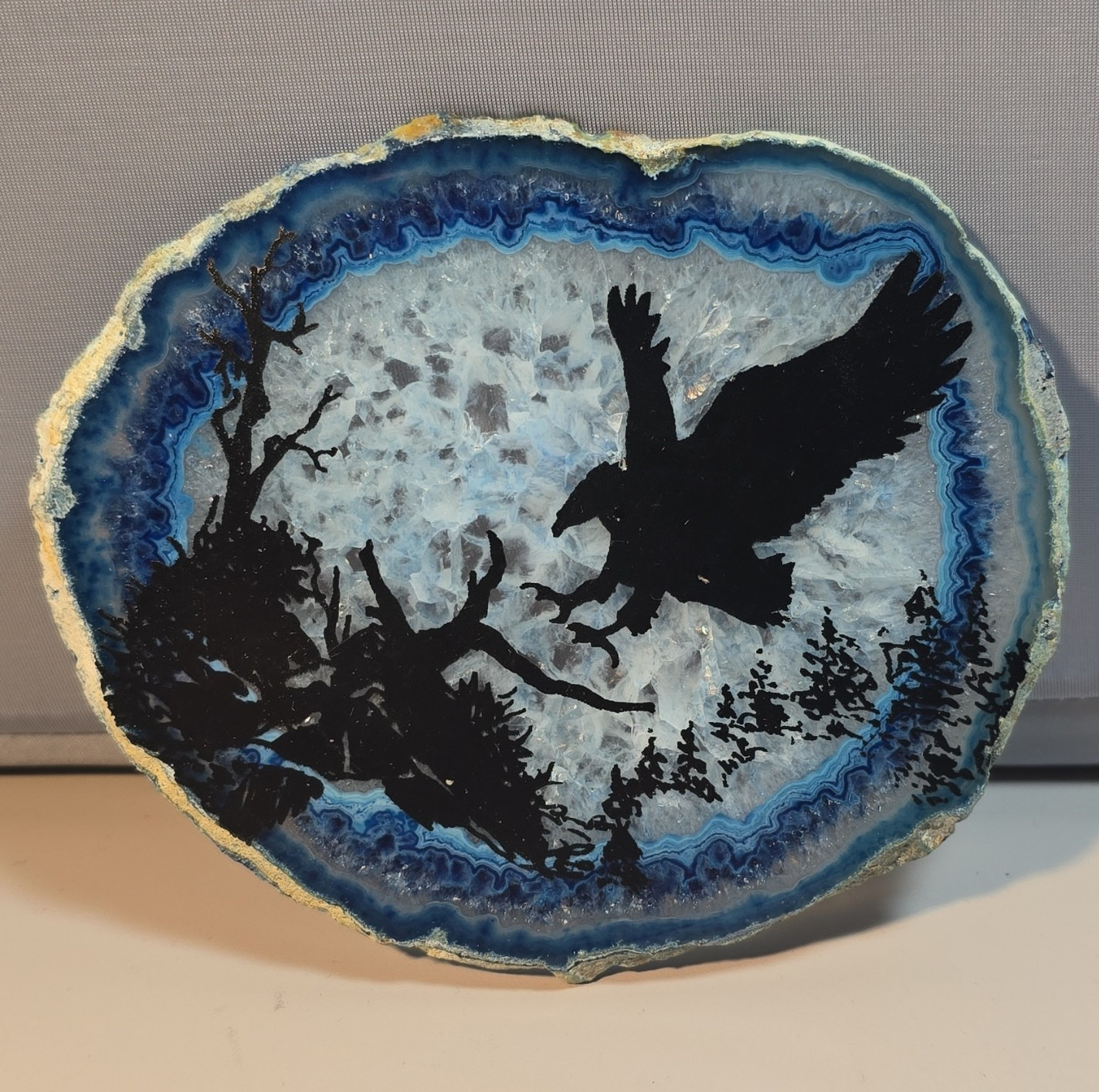 Blue Stone Coaster Natural Edge Irregular Shape Eagle Silhouette Design gallery