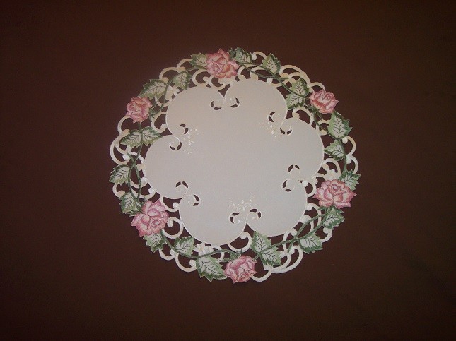 Doily Boutique Table Runner, Doily, Mantel Scarf with Victorian Pink Roses gallery