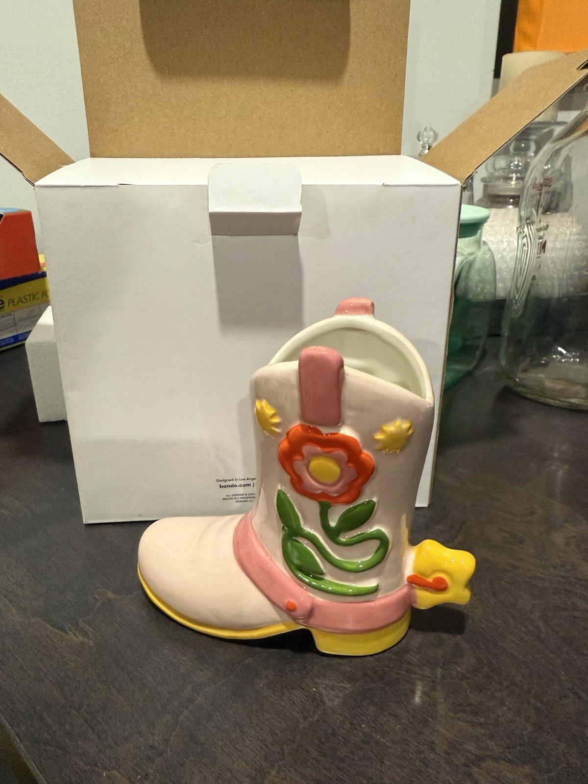 ban.do Giddy Up Ceramic Boot Bud Vase Pink Glossy Floral Western Decor gallery