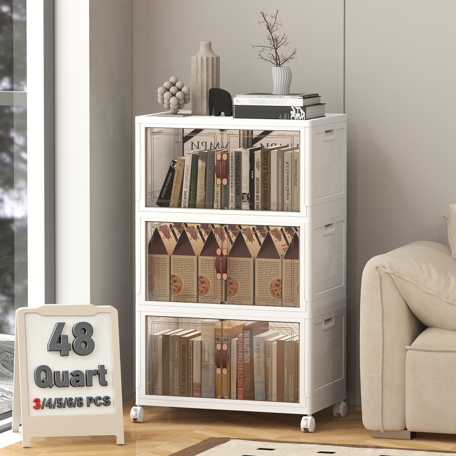 144QT Lockable Storage Bins with Lids - Stackable Storage Cabinet with Doors ... gallery