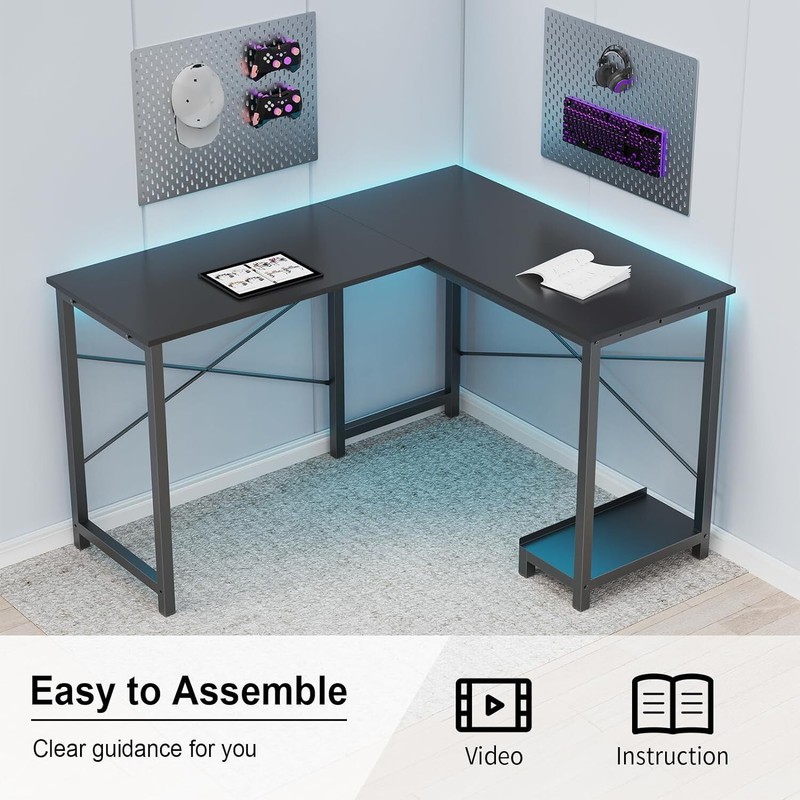 L-Shape Corner Computer Desk Home Office Gaming PC Table with CPU Stand Side Bag gallery