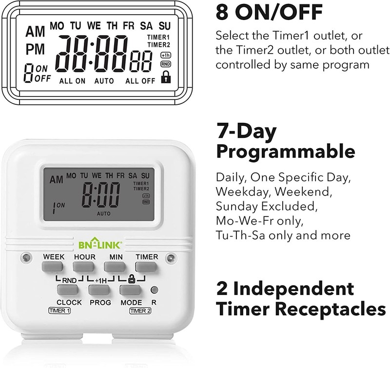 7 Day Heavy Duty Digital Programmable Timer 2Independently Plug-in Outlet Switch gallery