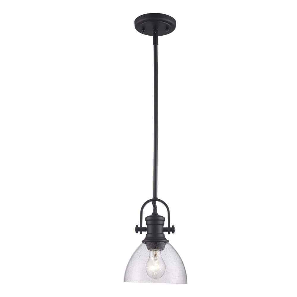 Hampton Bay Earnshaw 1-Light Black Mini Pendant Light Fixture with Seeded Glass gallery