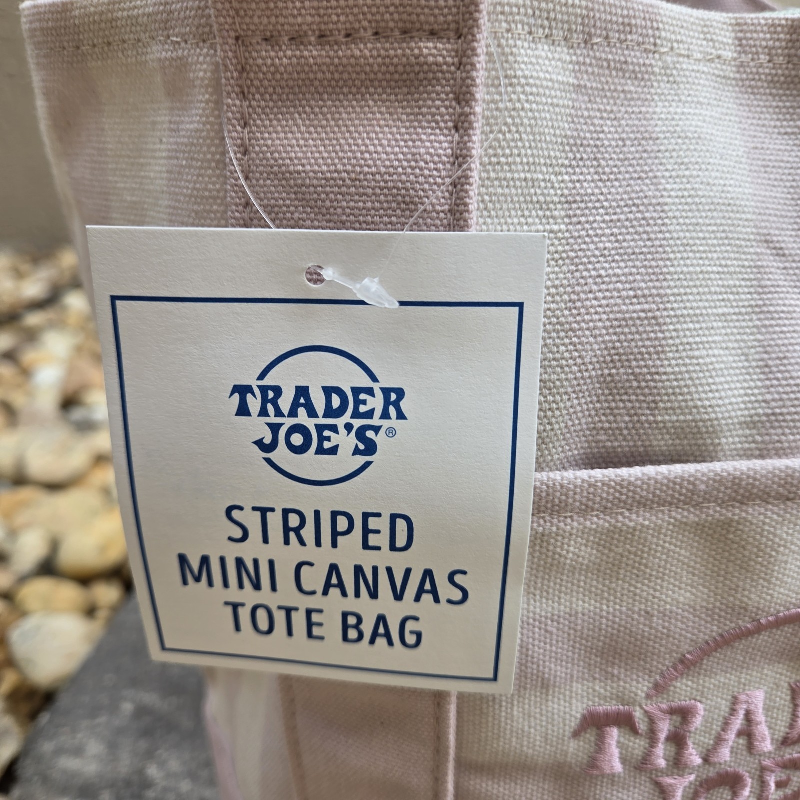 Trader Joe's Limited Mini Canvas Pastel Striped Tote Bag 2026 Pink gallery