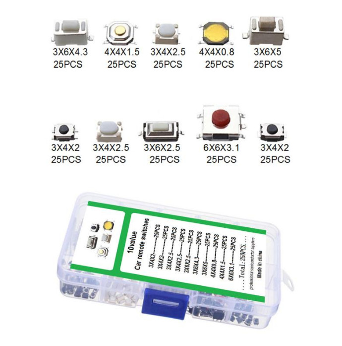 250PC 10Types Tactile Push Button Touch Switch Microswitch DIY Tool Accessories gallery