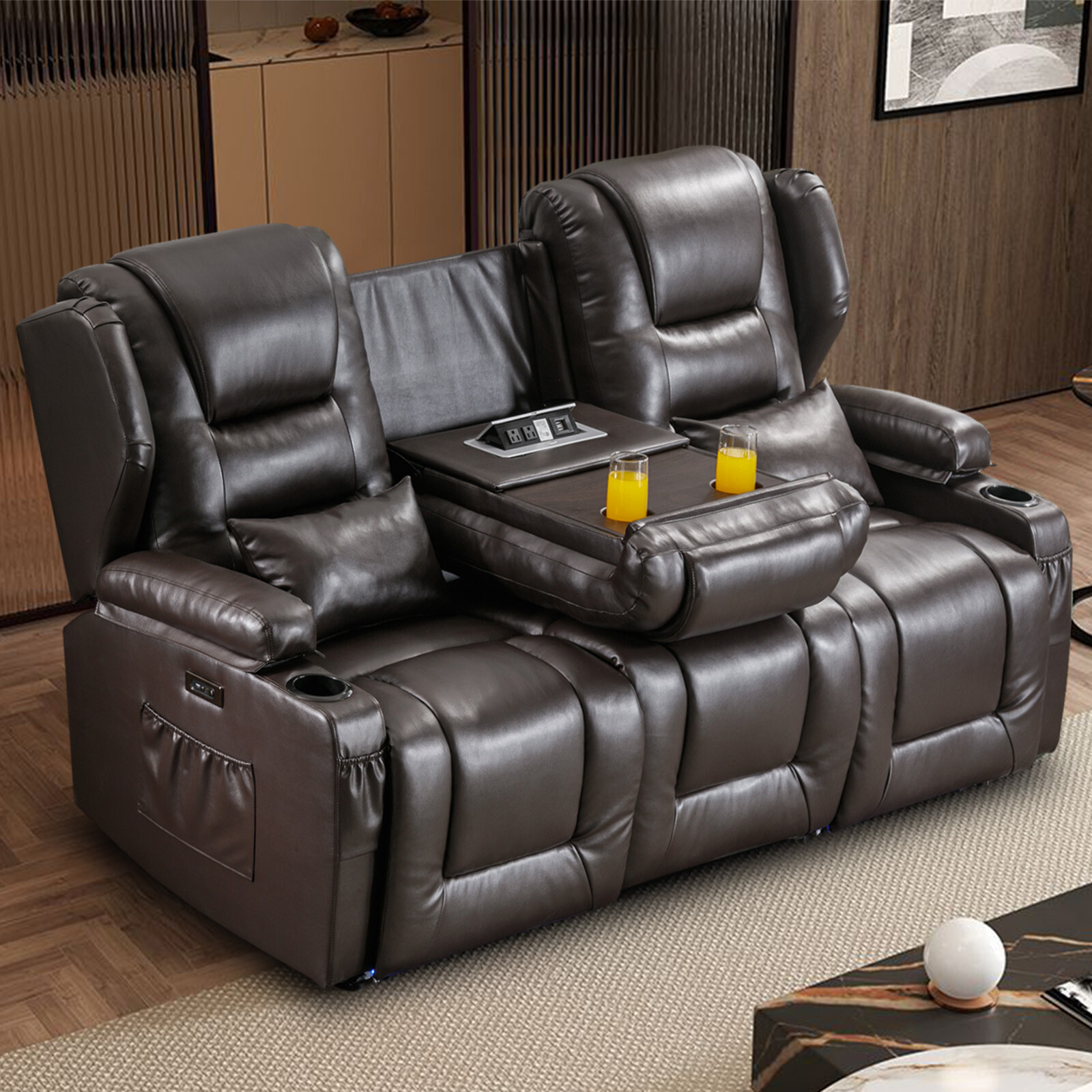 Recliner Sofa 3-seater Reclining Couch PU Leather Loveseat Home Theater Seating gallery