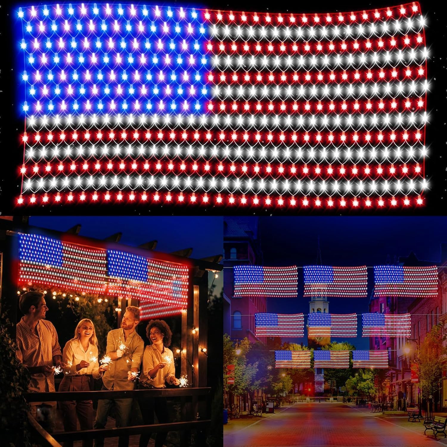 American Flag Lights Waterproof Flag Net Light of the United States with 420 Sup gallery