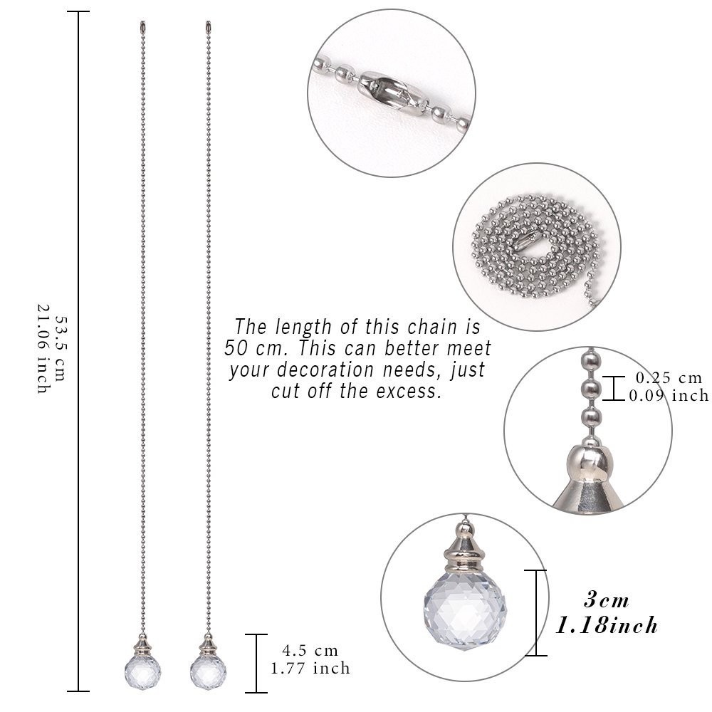 2Pcs Ceiling Fan Pull Chain 30MM Color Crystal Faceted Ball Fan Pull Chain gallery