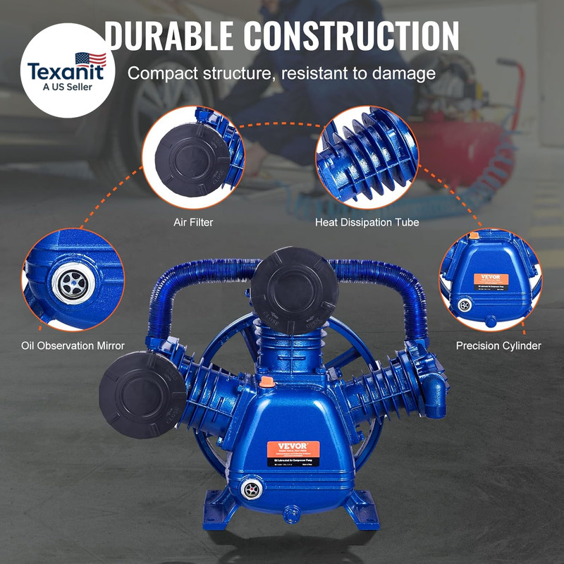 Air Compressor Pump Head, 10HP 17.5CFM @ 90PSI, 3-Cylinder Oil Lubricated Air Co gallery