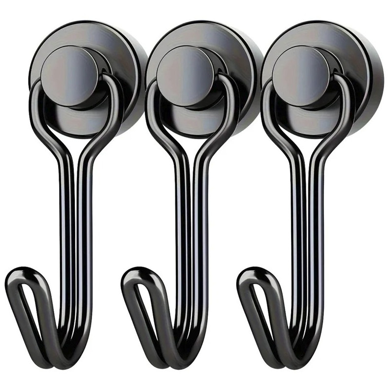 3pcs Heavy Duty Magnetic Hooks Extra Strong Neodymium Hangers Black - NEW gallery