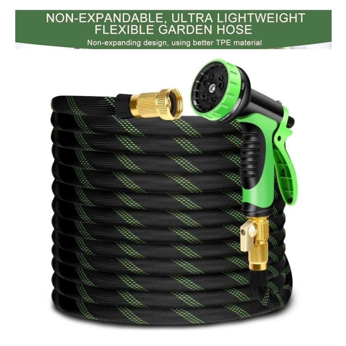 25/50/100/150FT Non-Expandable Flexible Garden Water Hose + 10 Function Sprayer gallery