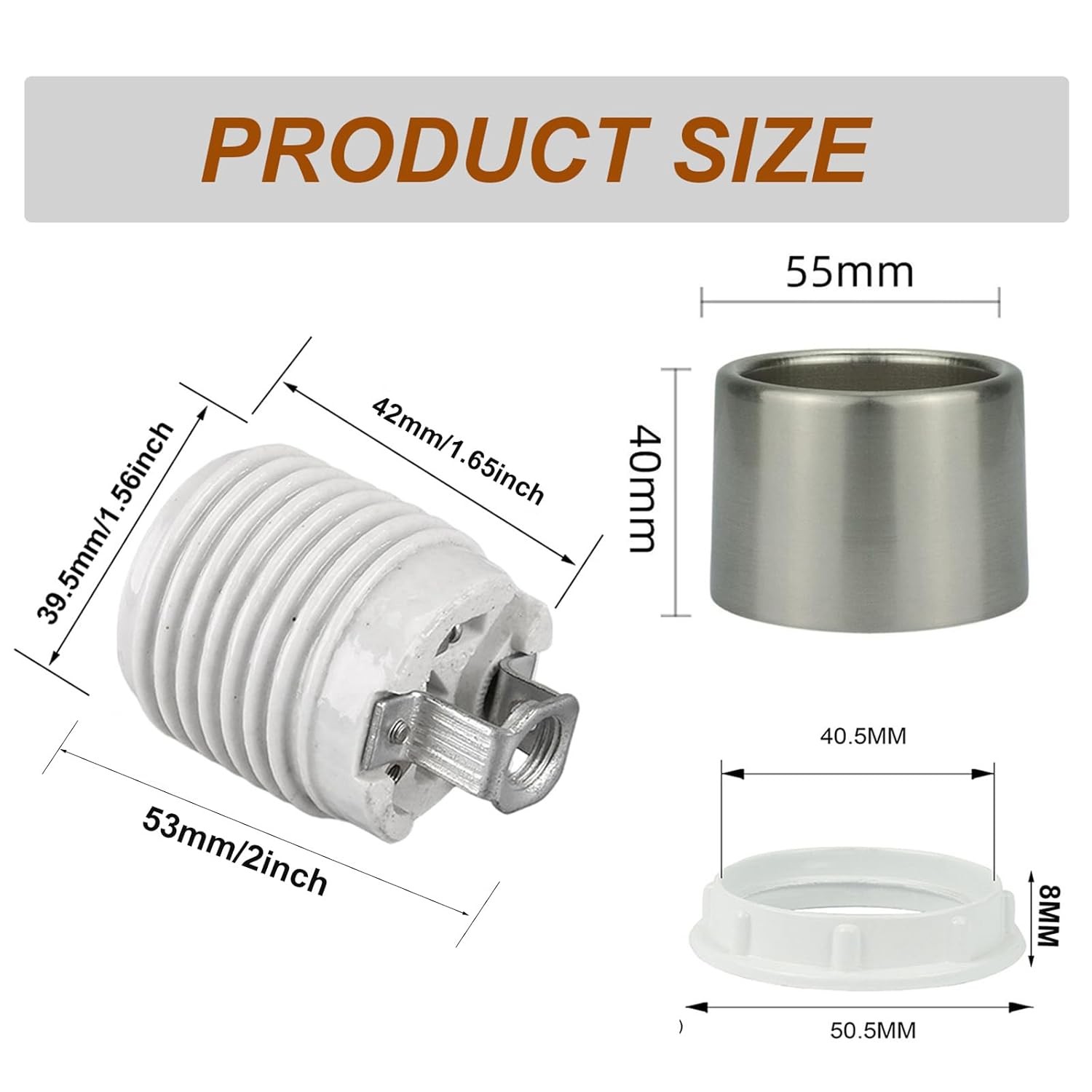 E26 Medium Base Ceramic Light Socket with Shade Ring, Keyless Porcelain Socket w gallery