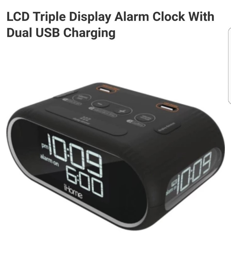NEW MODEL!! clock LCD Triple Display Alarm Clock With Dual USB Charging