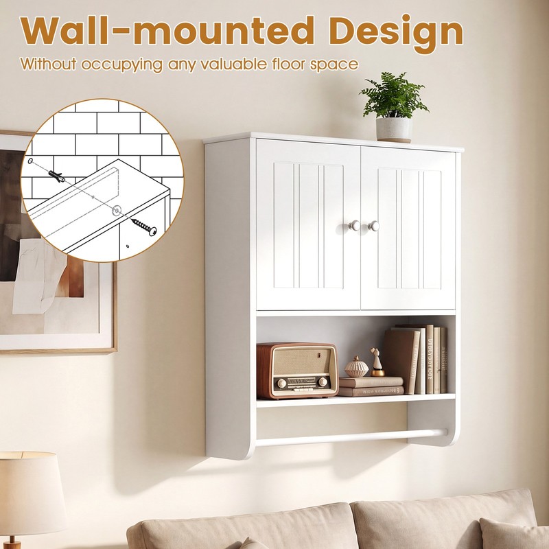 Bathroom Wall Cabinet, Wall Mounted Medicine Cabinet with Towel Bar & Shelf gallery