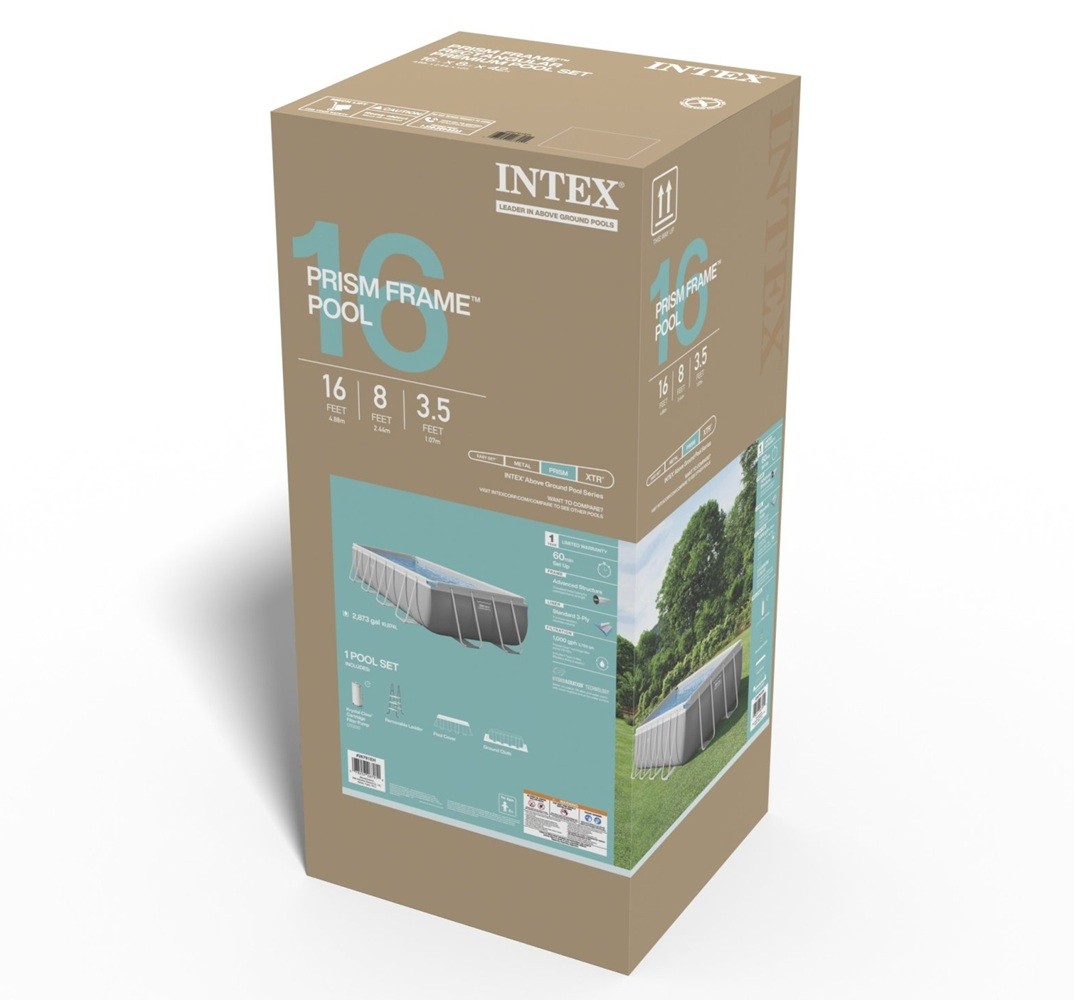 Intex 16ft X 8ft X 42in Prism Frame Rectangular Pool Set with Filter Pump Ladder gallery
