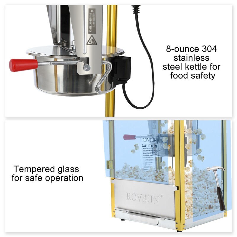 Popcorn Machine with Cart, Wheels & 8Oz Kettle Make Up to 32 Cups, Popcorn Maker gallery
