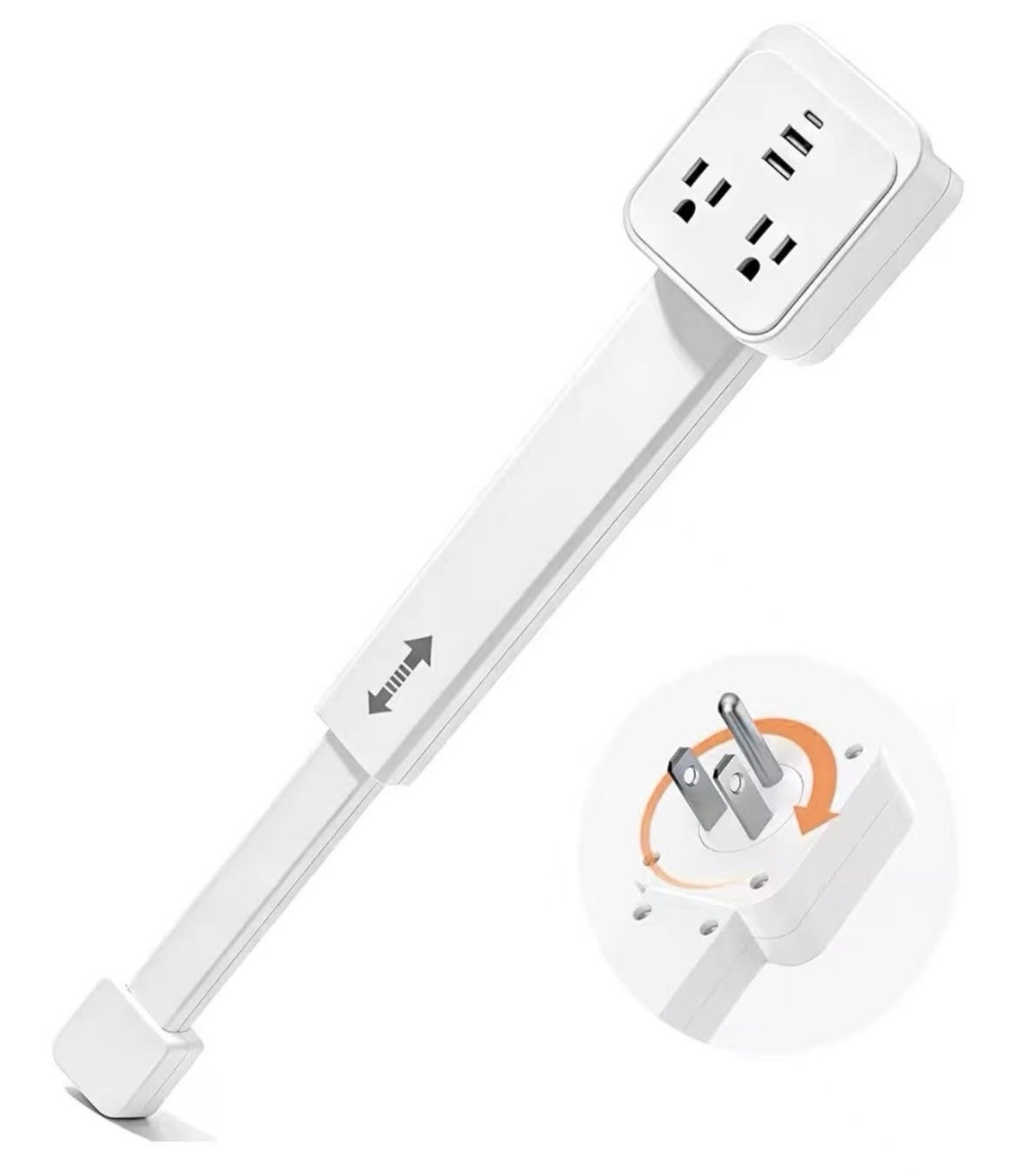 Outlet Extender Stick 17–25" Rotating Power Strip USB-C USB-A 2 AC Wall Tap gallery