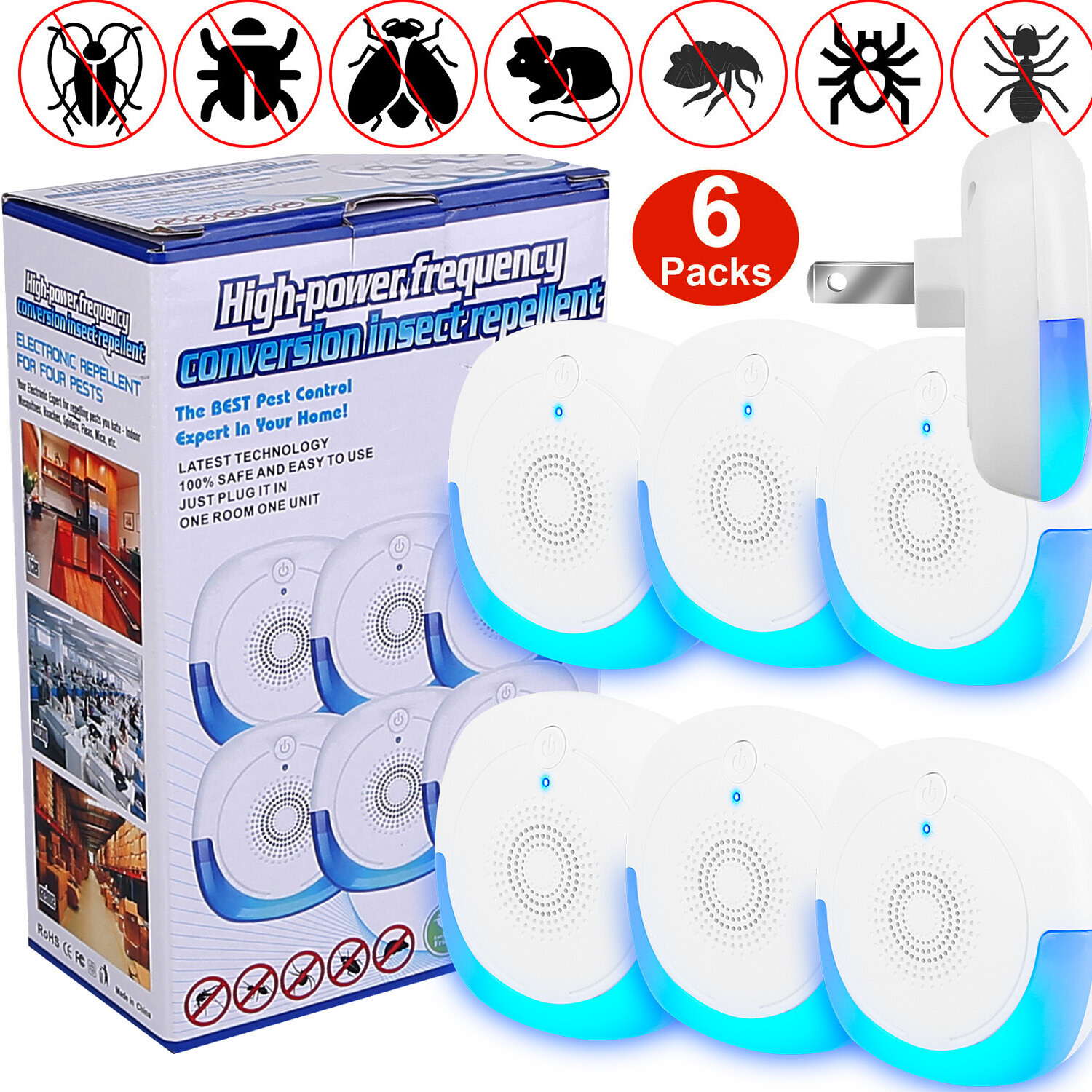 6PCS Ultrasonic Pest Repellers Plug-In Pest Control Home Bug Rat Spider Roaches gallery