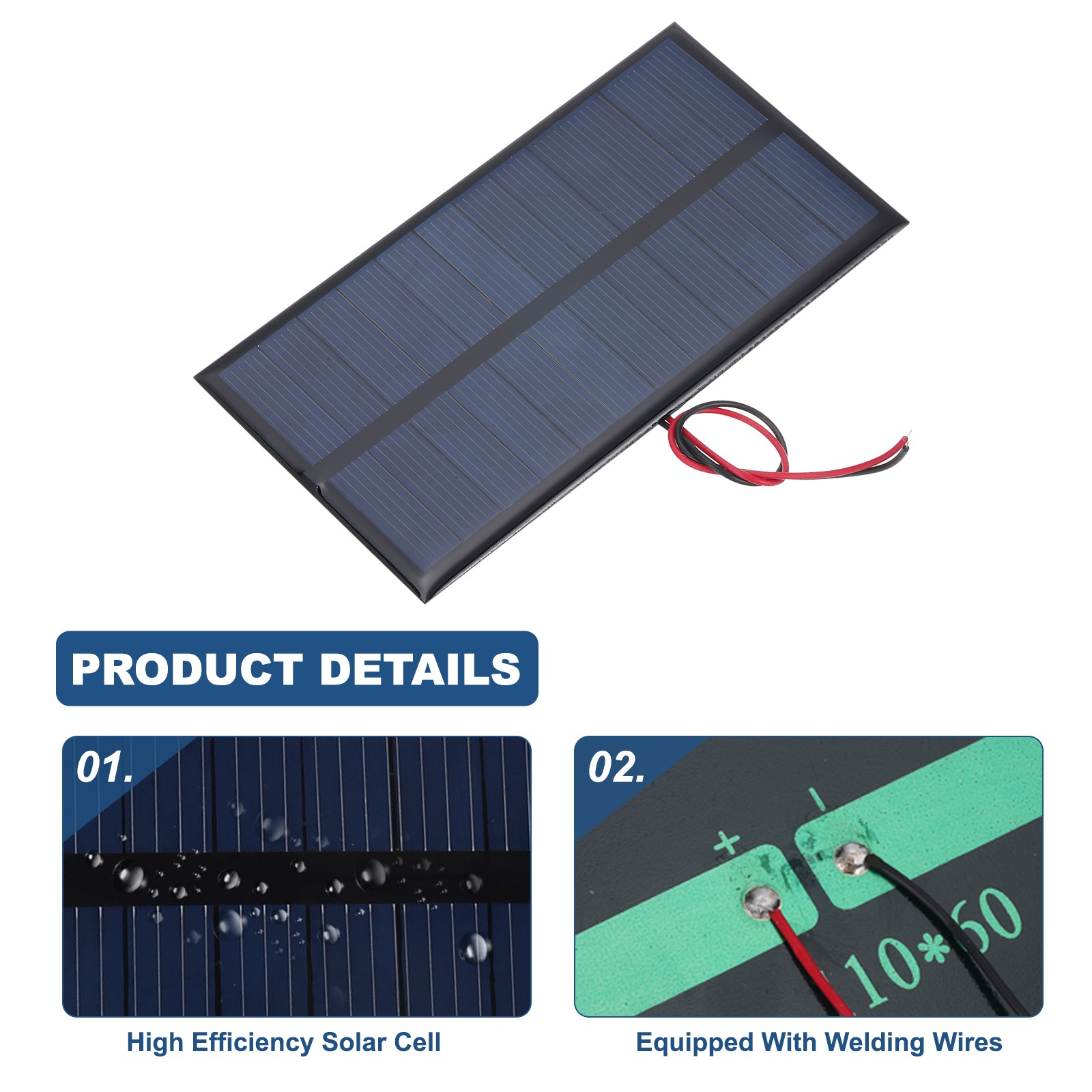 5 Pcs 6V 0.96W 160mA Mini Solar Panels with 2 Cable 110mm x 60mm gallery