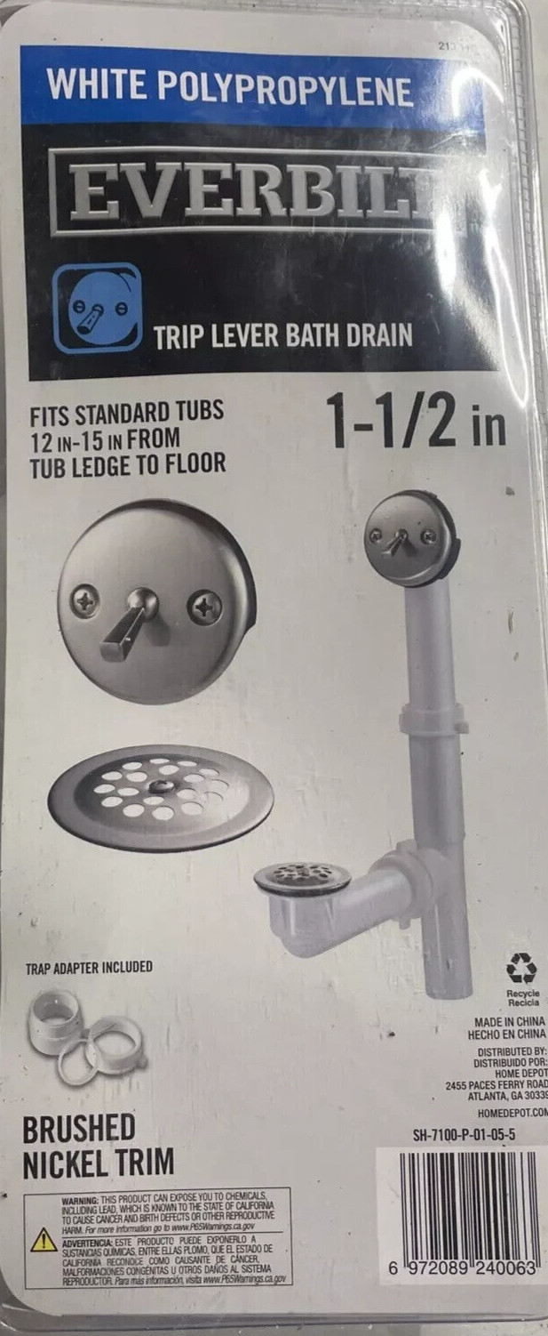 EVERBILT Twist & Close 1.5" White Poly Pipe Bath Waste & Overflow Drain - Chrome gallery
