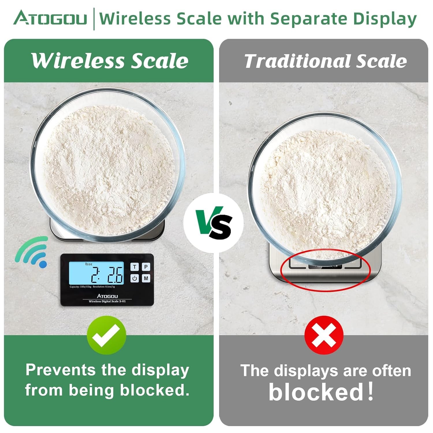 33lb Wireless Kitchen Scale with Remote Display, 1g/0.1oz Precise Graduation, Fo gallery