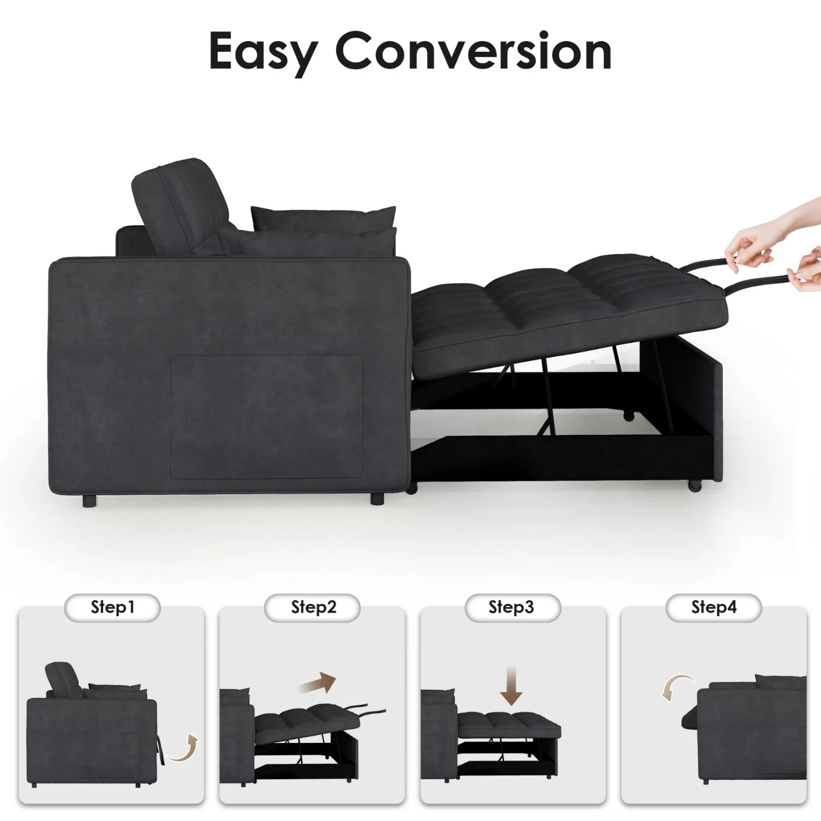 3 in 1 Convertible Sleeper Sofa Bed, Velvet Pull Out Futon Couch gallery