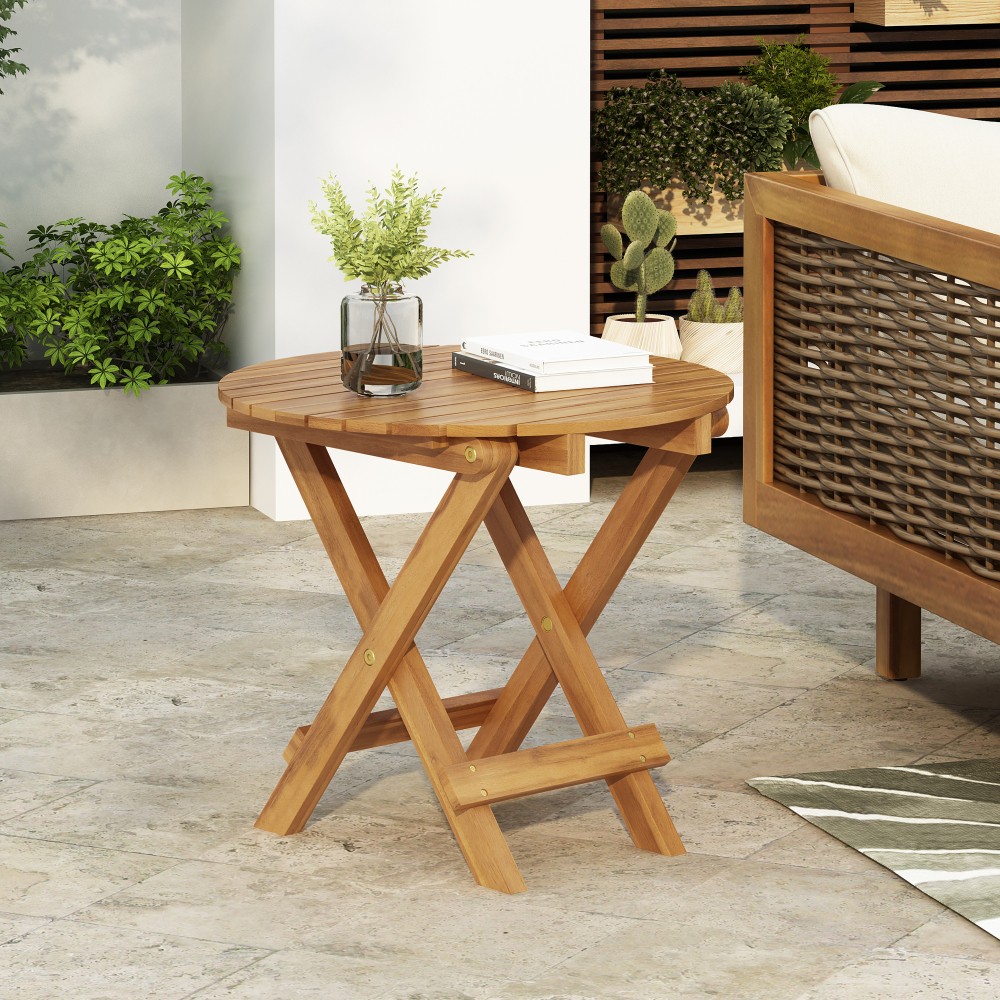 NO INSTALLATION REQUIRED, FOLDABLE ADJUSTABLE OUTDOOR ACACIA WOOD SIDE TABLE gallery